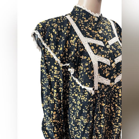 River Island Black Floral Yoke boho
 Long Sleeve mini tunic Dress - Picture 3 of 11